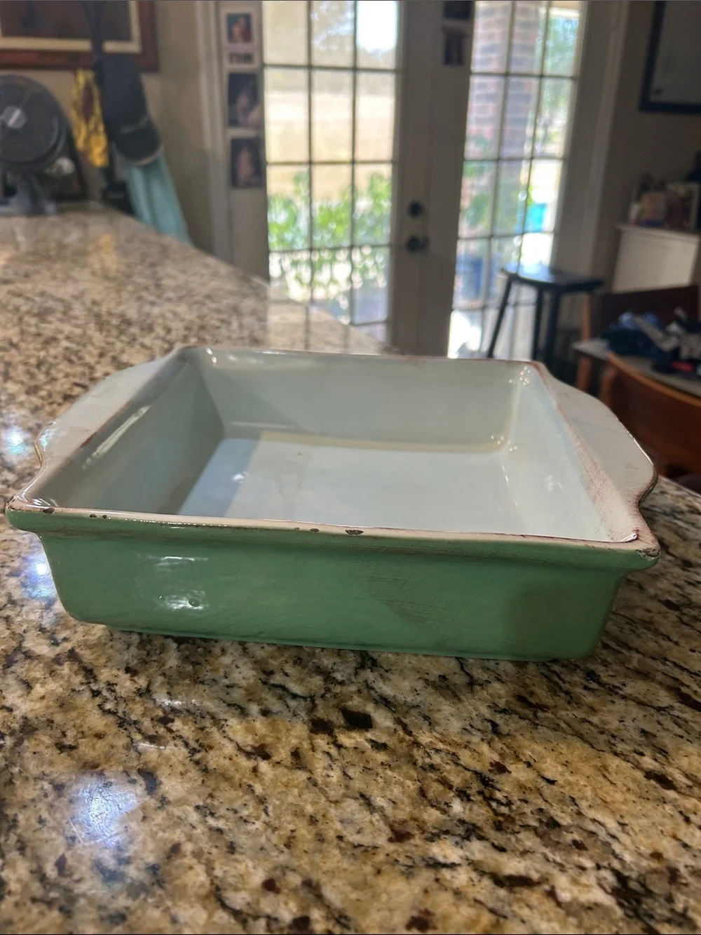 Glazed Rectangular Baking Dish in Seafoam Green and Light Blue